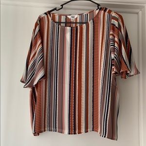 Multi-colored striped flowy short sleeve top.